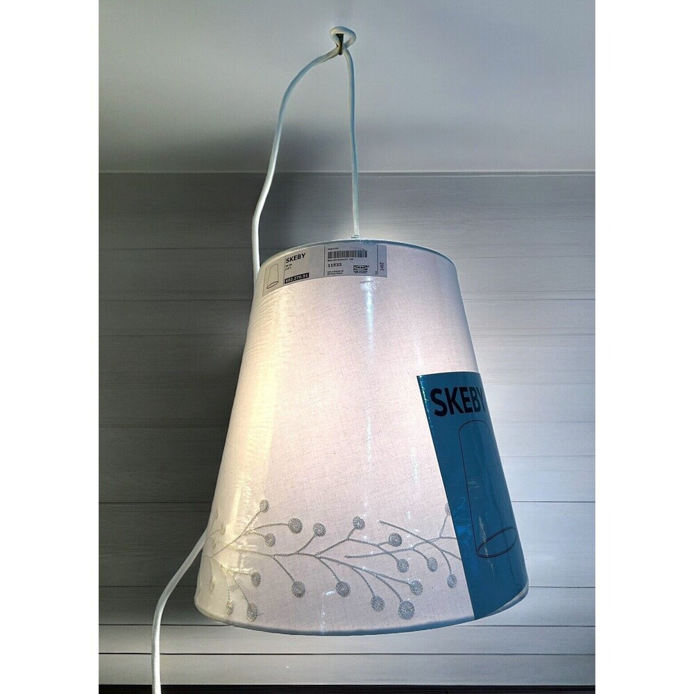 Ikea Skeby Lamp Shade 13" Cream Fabric Embroidered Floral Design Fabric Cord